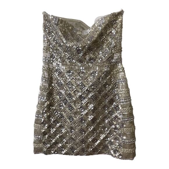 Retrofete Heather Strapless Mini Dress Sequin Embellished Silver Gold Size XS - Picture 7 of 16